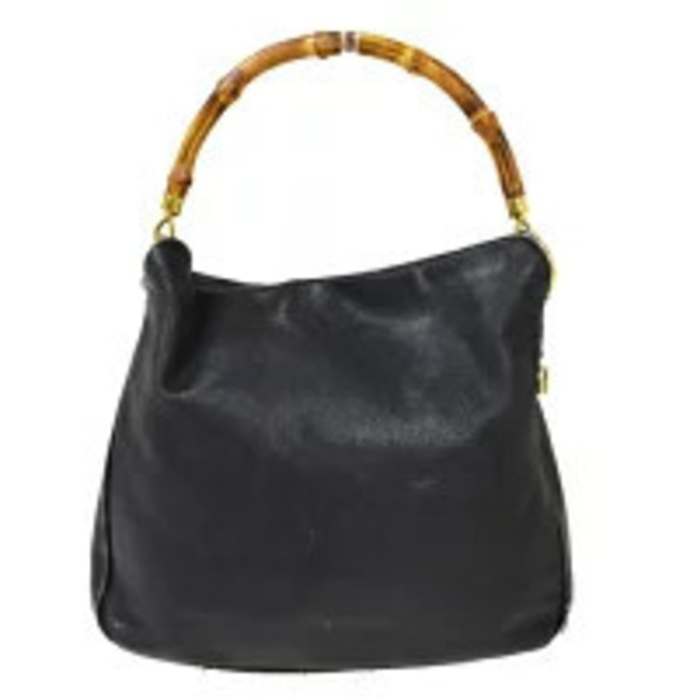 Gucci Bamboo Handbag Black Leather